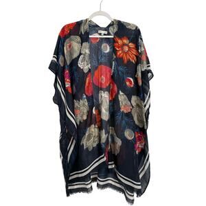 Woven Heart Women's OS Kimono Top Floral Gold Metallic Boho Open Front Beach
